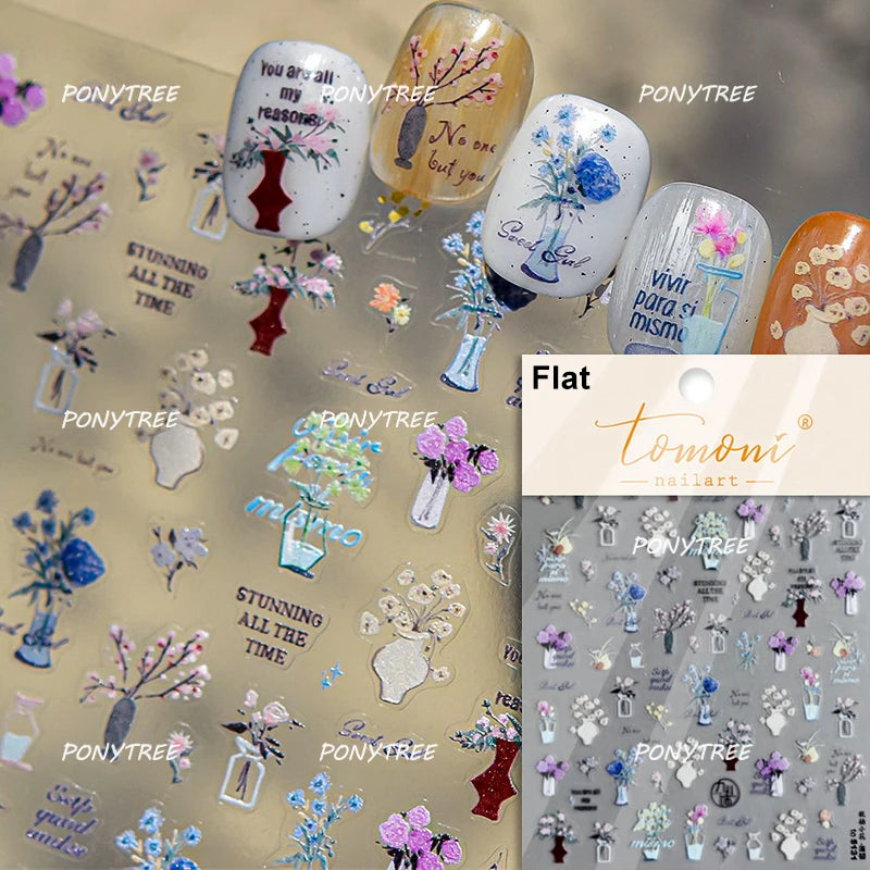 Elegant Pink Purple Flower Rose Colourful Gentle Petal Peach Blossom Metal Shiny Self Nail Art Sticker Decoration Manicure Decal