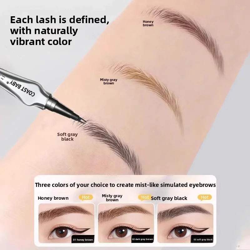 Beginner Friendly 2 Forks Tip Eyebrow Pen COAST BABY Waterproof Long Lasting Natural Smudge Proof Brow Pen
