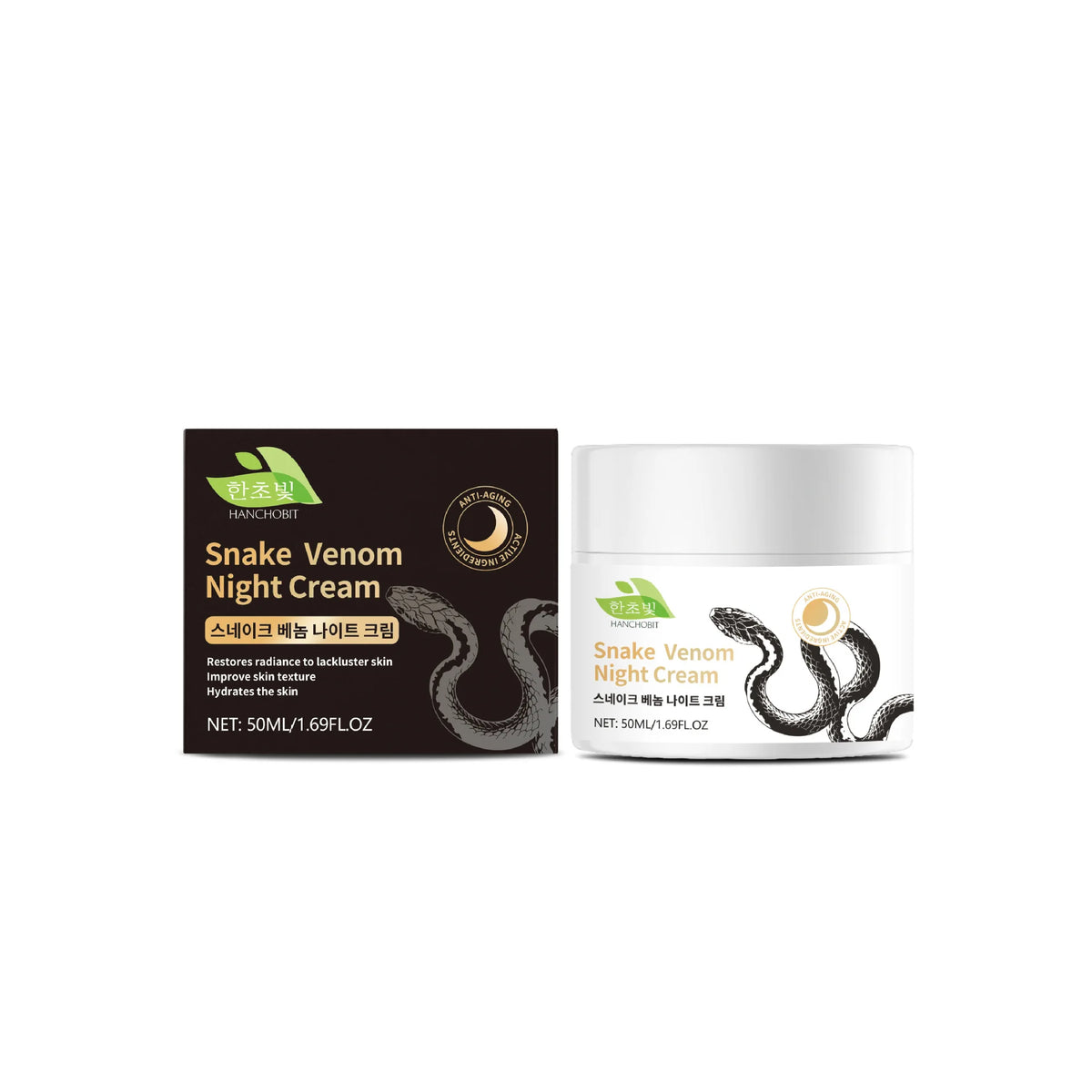 Hanchobit Snake Venom Cream Reduce Fine Lines and Wrinkles Remover Anti-Aging Lifting Facial Moisturizer Korean Night Cream 50ml