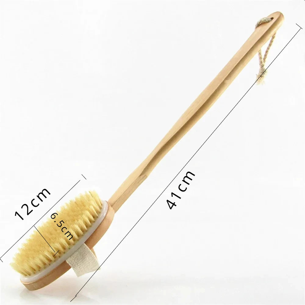 1/2Pc Wooden Detachable Long Handle Shower Body Brush Bathing Massage Back Body Exfoliating Brush Bathroom Wash Brush Bath Tools
