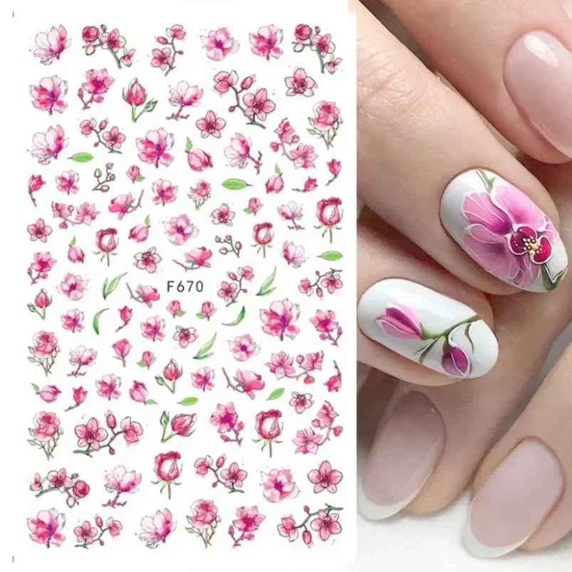 Cherry Blossom 3D Nail Stickers White Flower Petals Nail Art Decals Elegant Wedding Design Spring Sakura Manicure Slider Decor
