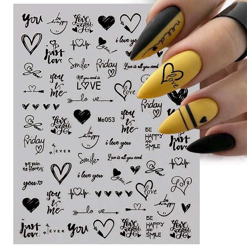 1PCS Laser Love Letter Nail Sticker Nail Art Decoration Flower Star supplies Decals Press On Nails Stickers Parts