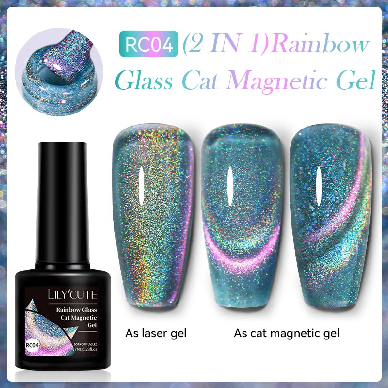 LILYCUTE 7ml 9D Black Crystal Cat Magnetic Gel Nail Polish Laser Silver Glitter Semi Permanent Manicure For Nail Art Gel Varnish