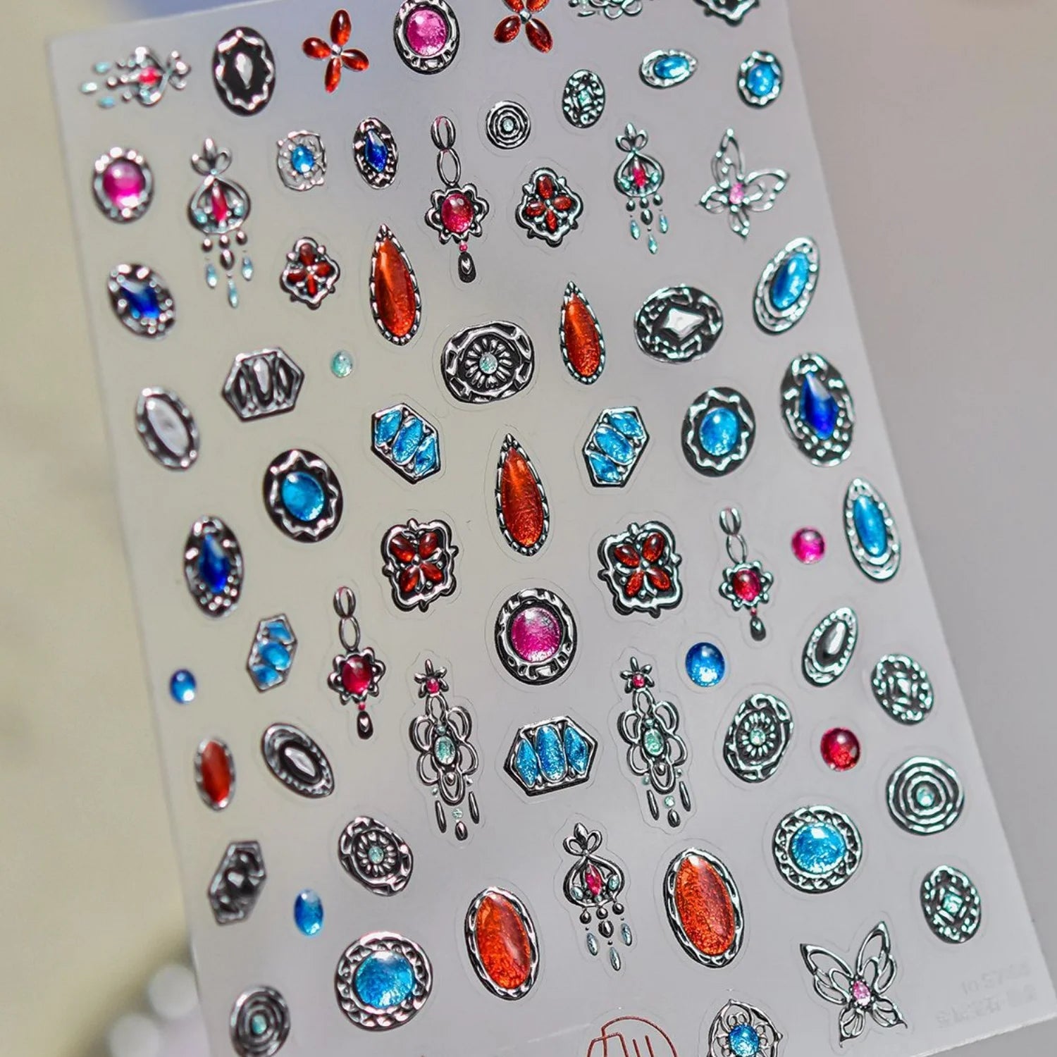 Light Blue 5D Nail Art Stickers Cartoon Cat Cherry Apple Clock Starfish Shell Blossom Decal Self Adhesive Sweet Fresh Manicure