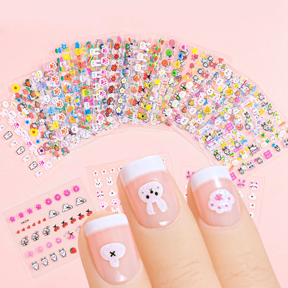 30pcs/set Luminous Children's Cartoon Rabbit Nail Stickers Glow in the Dark Cute Flower Nail Decals Adhesive Kawaii Kids Sticker