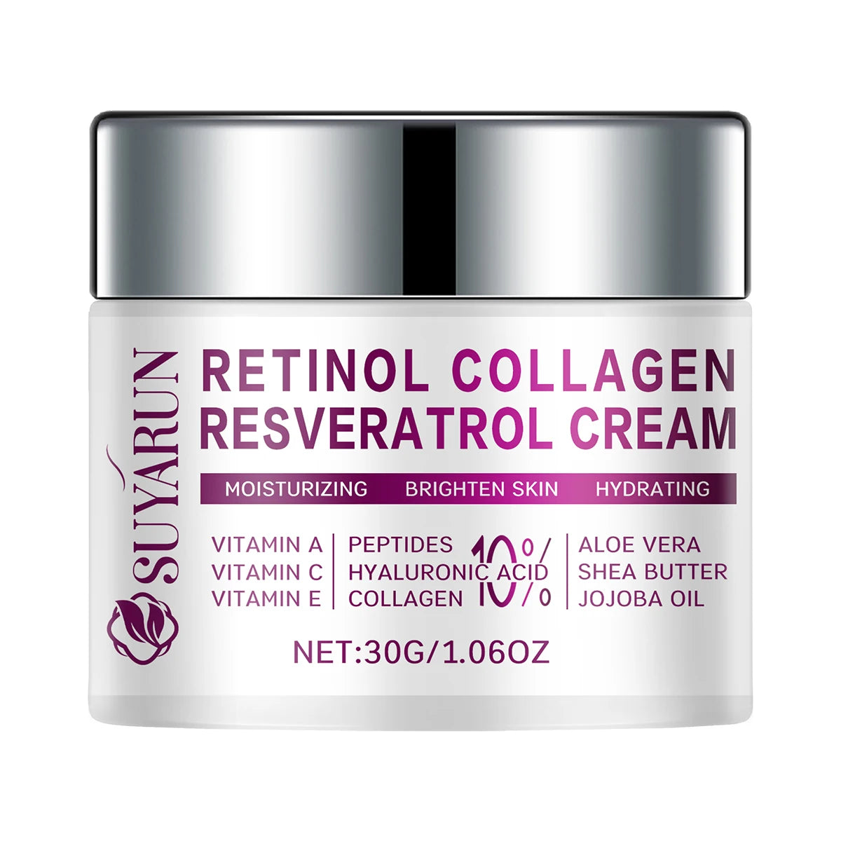 SUYARUN Retinol Resveratrol Anti-Aging Face Cream - Hydrating Night Moisturizer for Wrinkles, Firming & Brightening Skin Care.