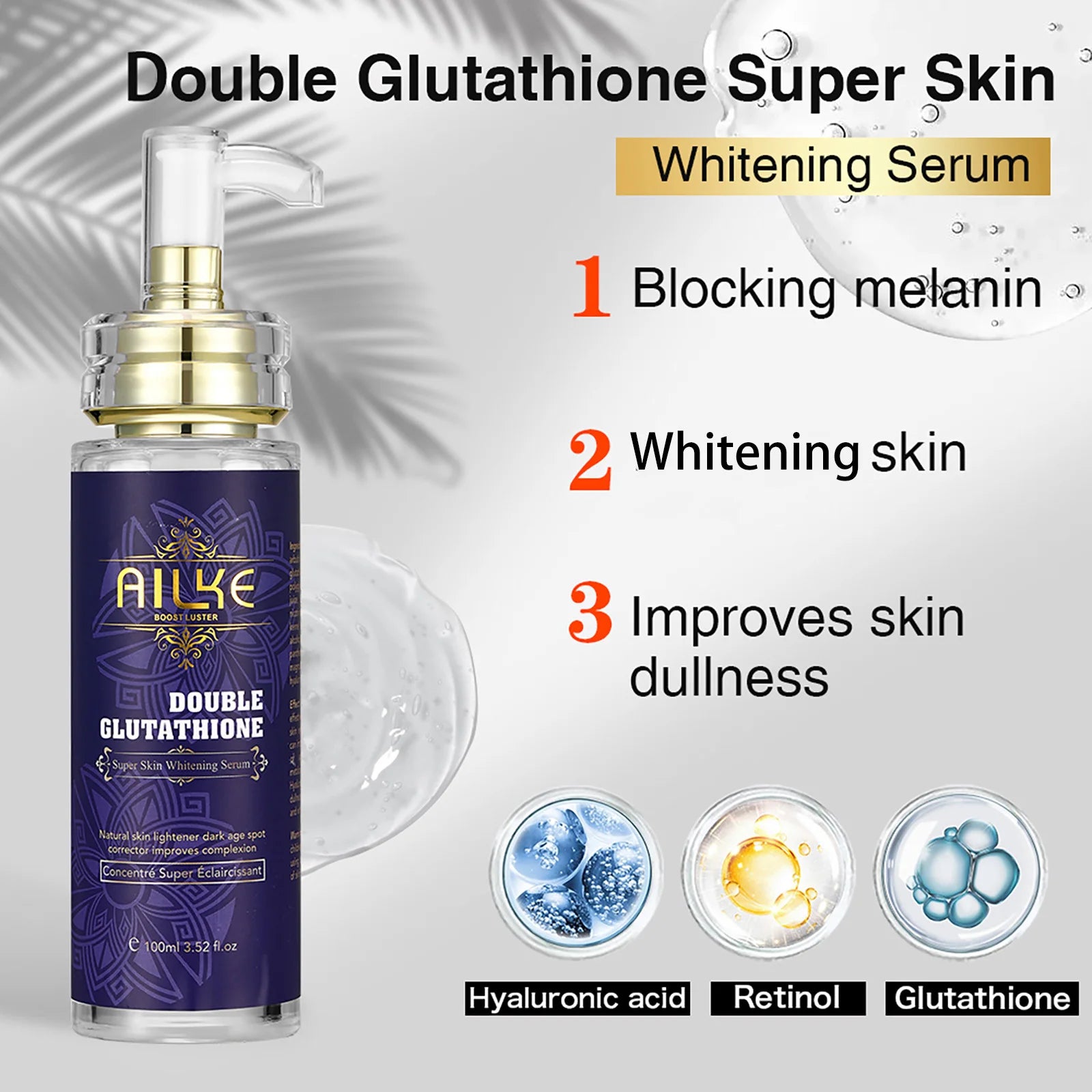 AILKE Double Glutathione Whitening Skin Care Set, Lightening, Remove Dark Spots, Skin Radiant, Moisturizing, Hydrating, Smooth