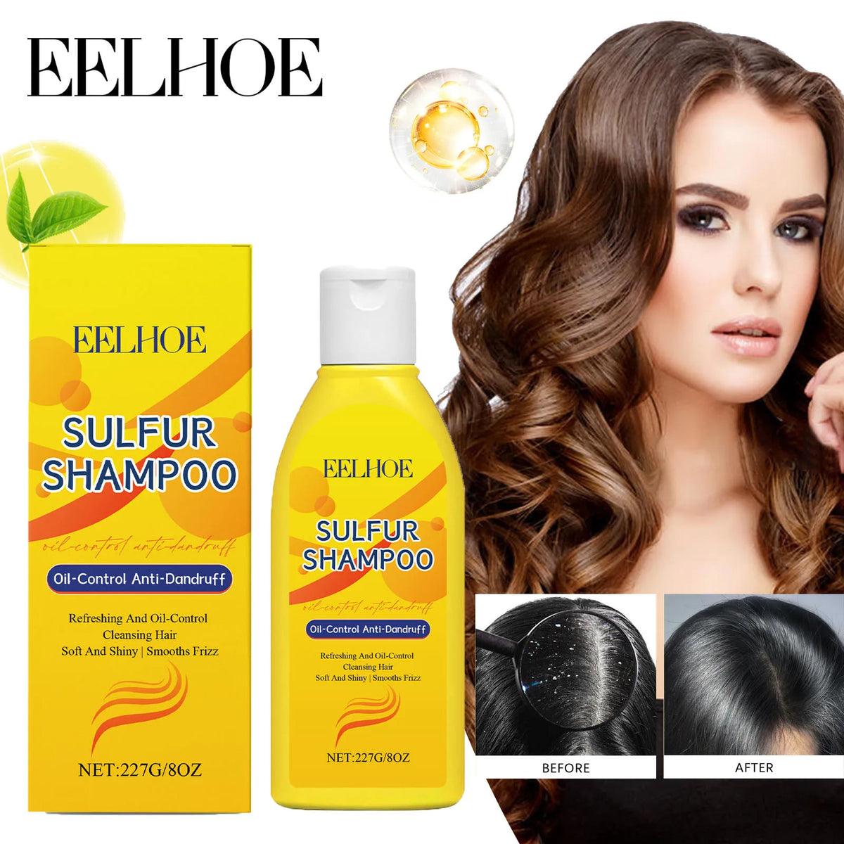 EELHOE Sulfur Shampoo Strengthen Roots Oil Control Fluffy Hair Moisturizing Mild Formula Itch Deeply Clean The Scalp 227g
