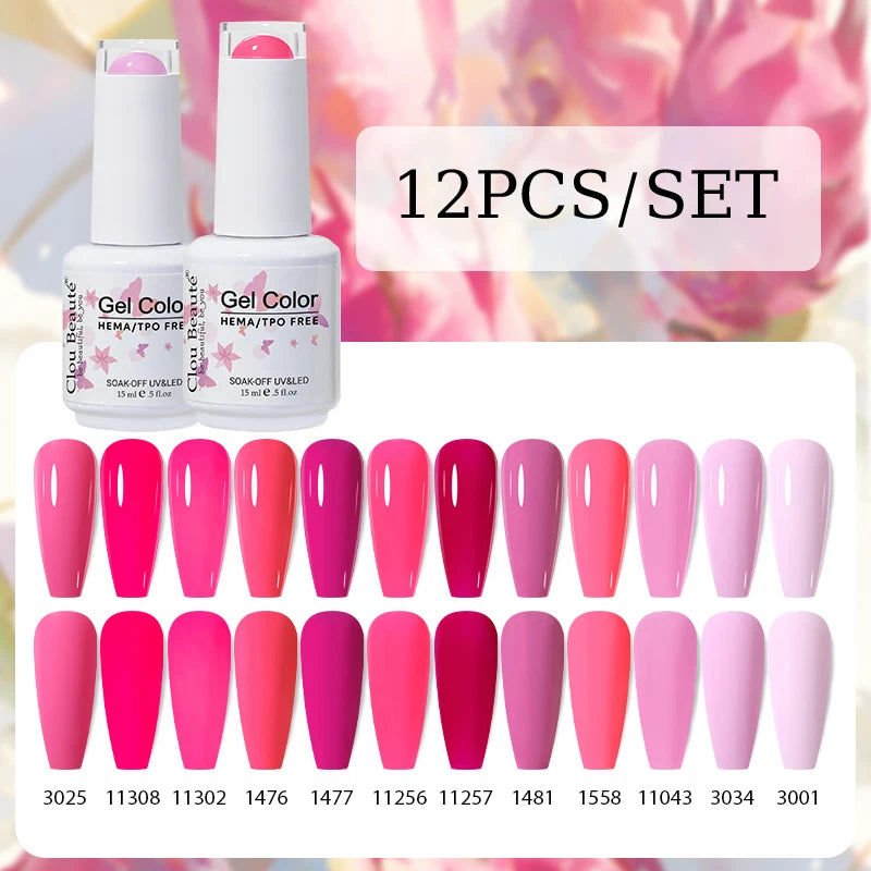 Clou Beaute 12pcs Gel Nail Polish Manicure Set Color 15ml White Glass Bottle Nail Art Kit Vernis Semi Permanent Nail Art Varnish