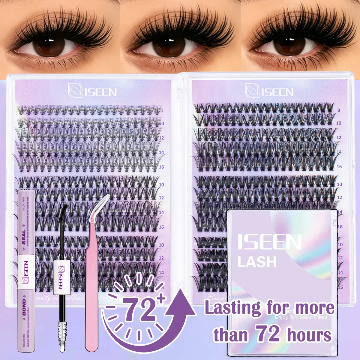 Lash Clusters Kit Wispy Lashes Natural DIY Lash Extension Kit 8-16mm C Curl Individual Lashes Cluster with Bond and Seal