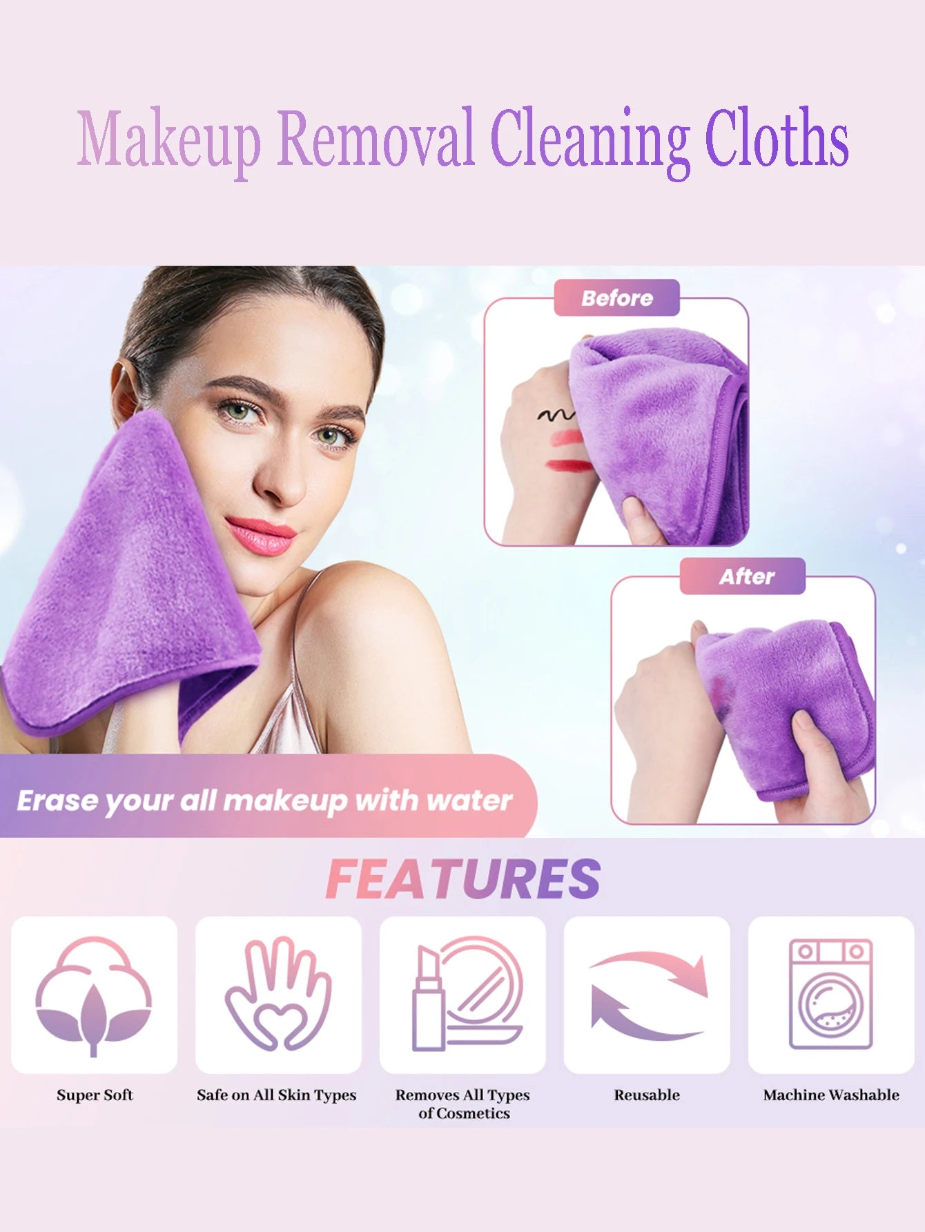 2040 Hanging Makeup Remover Wipes 2-4-6Pcs, Machine Washable, Reusable Makeup Remover Tools for All Skin Types