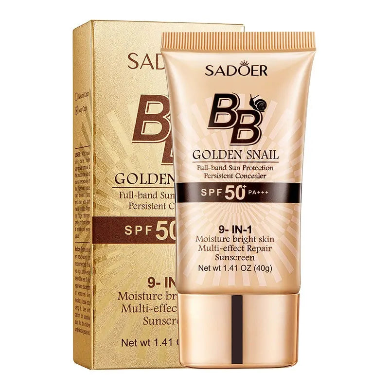 SPF50+ Gold Snail Sunscreen BB Cream Whitening Foundation Moisturizing Long Lasting Even Skin Tone Makeup Base Primer