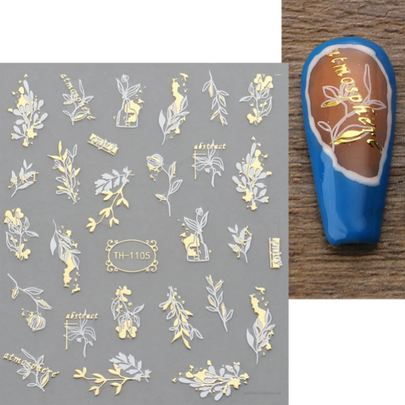 Nail Stickers 3D  Metal Line Sliver Gold Thorns Vine Curve Stripe Lines Tape Swirl Sliders Manicure Adhesive Gel Nail Art Decals