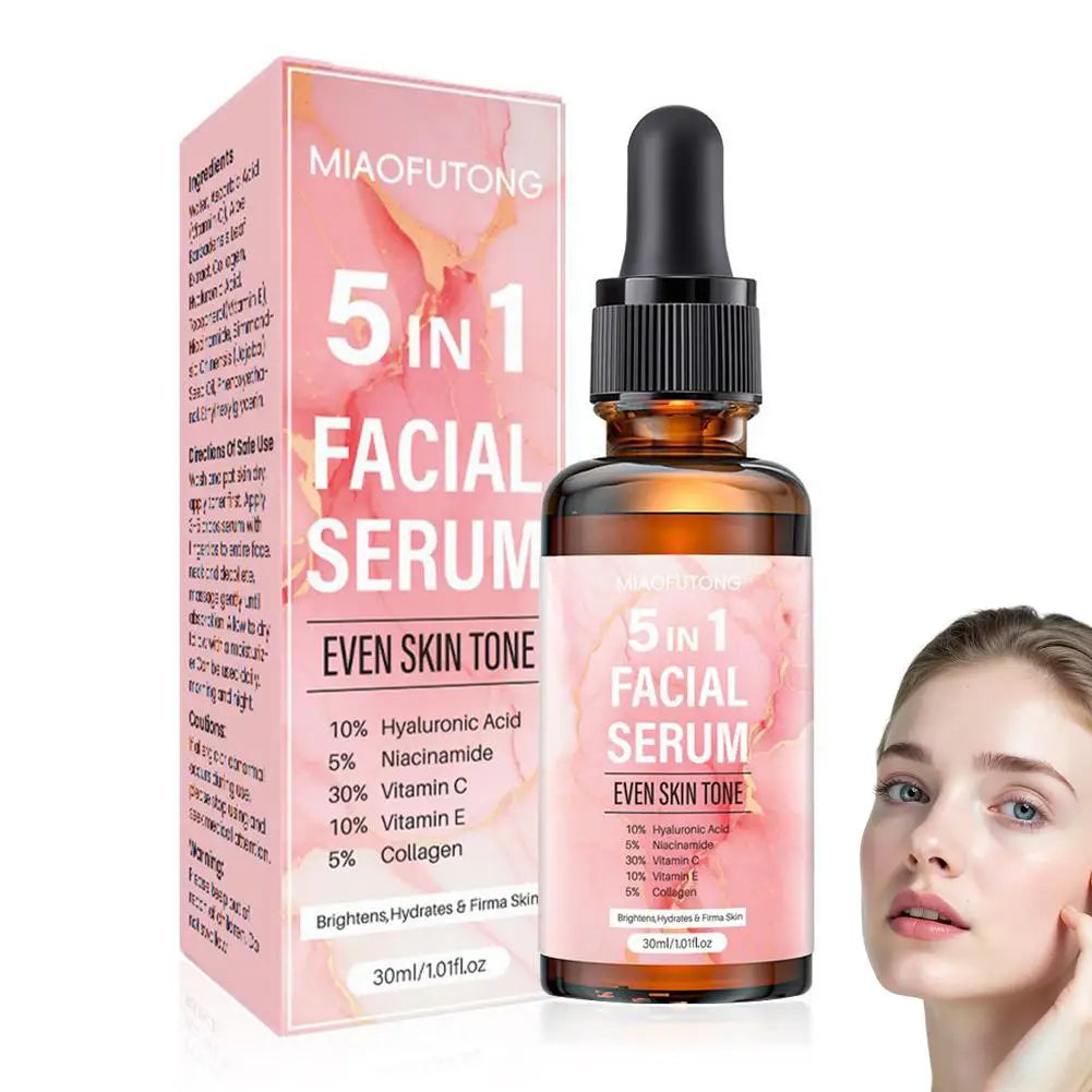 5-in-1 Face Serum Collagen Vitamin C Moisturizing Brightening Essence Skin-Firming Multi-Effect Essence Face Skin Care