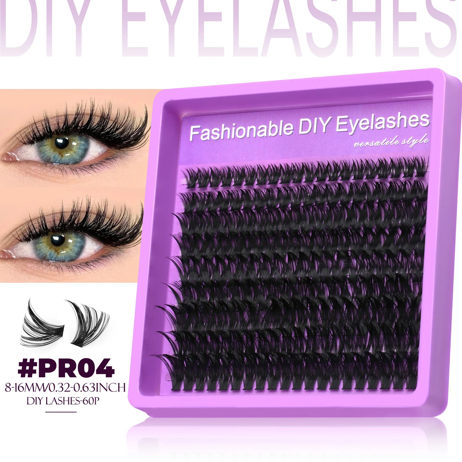 LASVIREY DIY Lash Clusters with Manga Spiky Lashes Fluffy Fake Eyelashes Mixed Tray Fluffy Individual Lashes Extension Makeup
