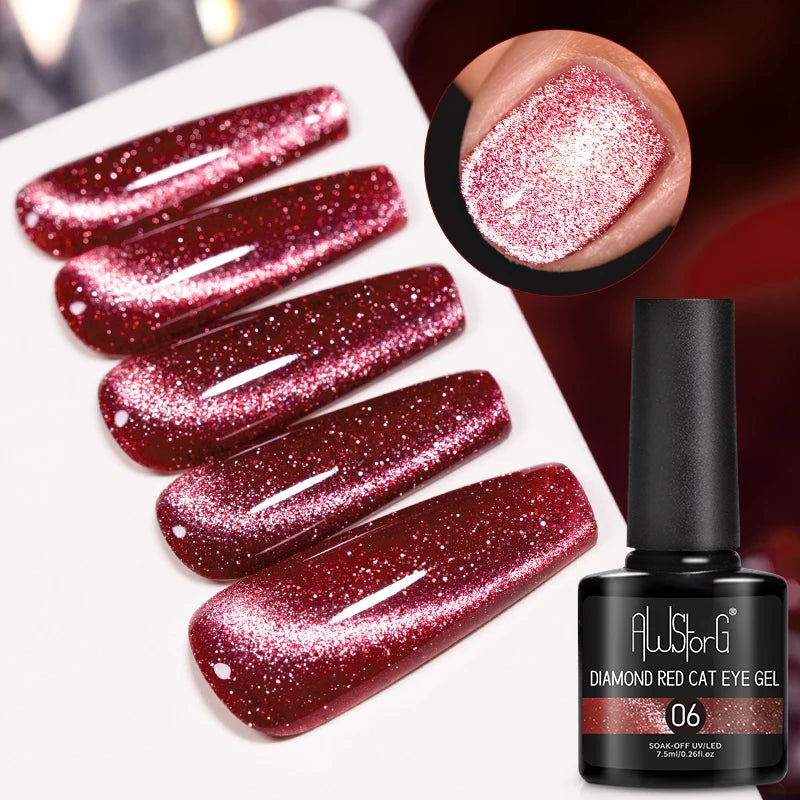 AWStorG Intense Rainbow Cat Eye Gel 5ml Holographic Laser Magnetic Nail Gel Soak Off UV LED Gel Polish Shiny Rainbow Manicur