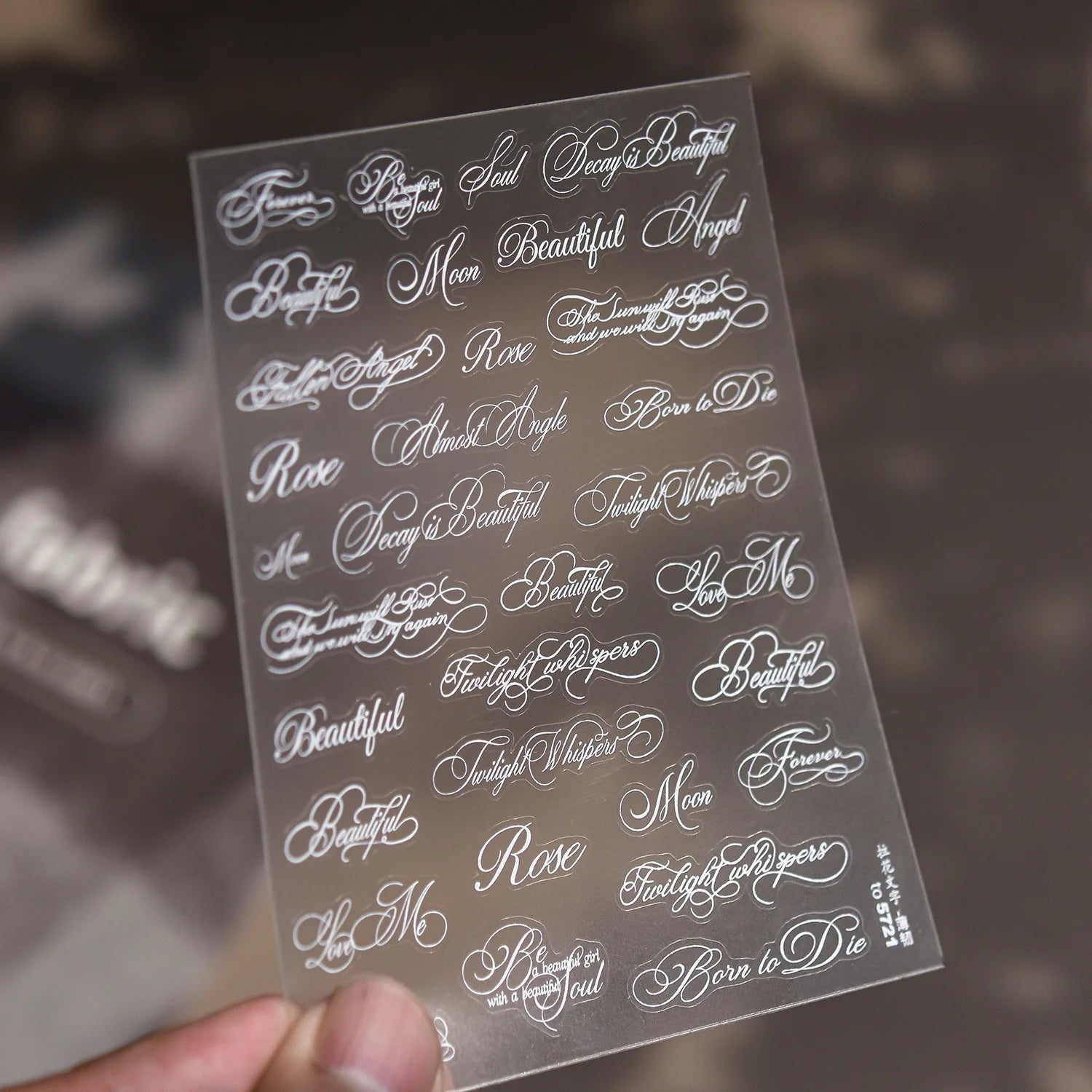Silver Foil Script Beautiful Rose Moon Forever 5D Nail Art Stickers Cool Elegant Calligraphy Words Embossed Nail Decal Manicure