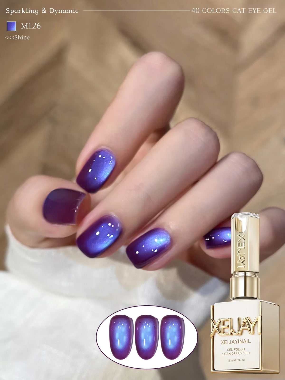 XEIJAYI 1Pc 15Ml Colorful Cat Eye Nail Gel Polish, Semi-Permanent Nail Art, Soak-Off UV LED Gel for Nail Salons & DIY Manicure