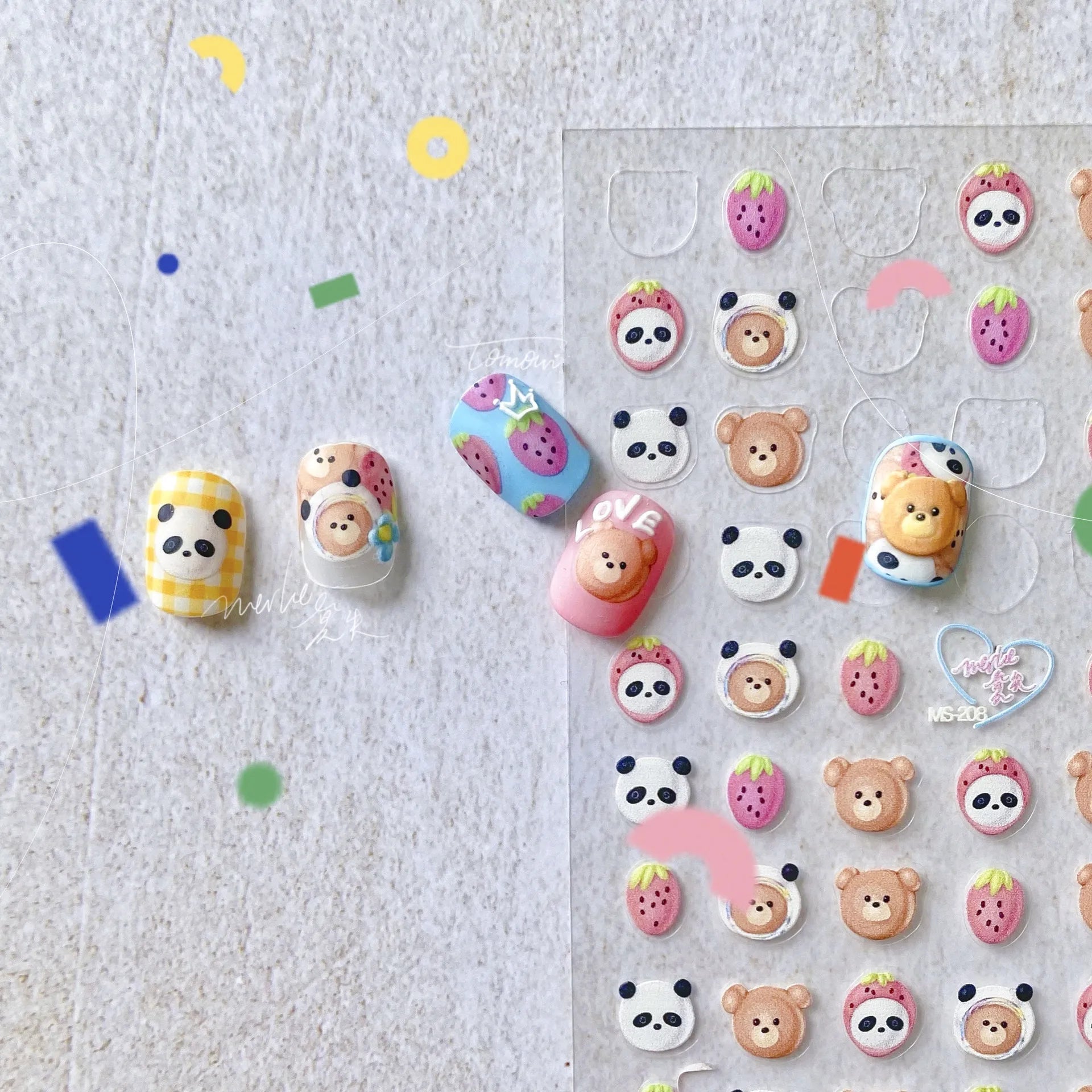 1pcs 5D Embossed Chinese Bamboo Panda Design Nail Art Kawaii Stickers Self-adhesive Transfer Nail Decorations Slider Decals DIY