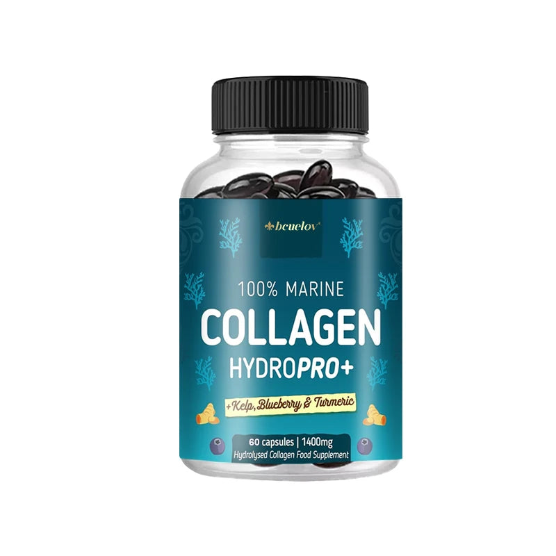 Potent Marine Collagen - with Kelp, Blueberry & Turmeric - 1400mg Hydrolyzed Collagen Supplement for Healthy Hair, Skin & Nails