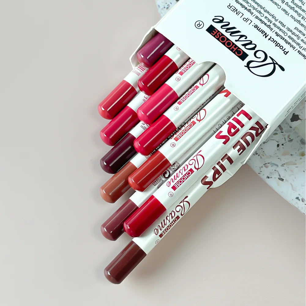 12 pcs Long-Lasting Lipstick Set with Professional Lip Liner Pencil and Matte Lip Gloss for Women Valentine's Day Gifts
