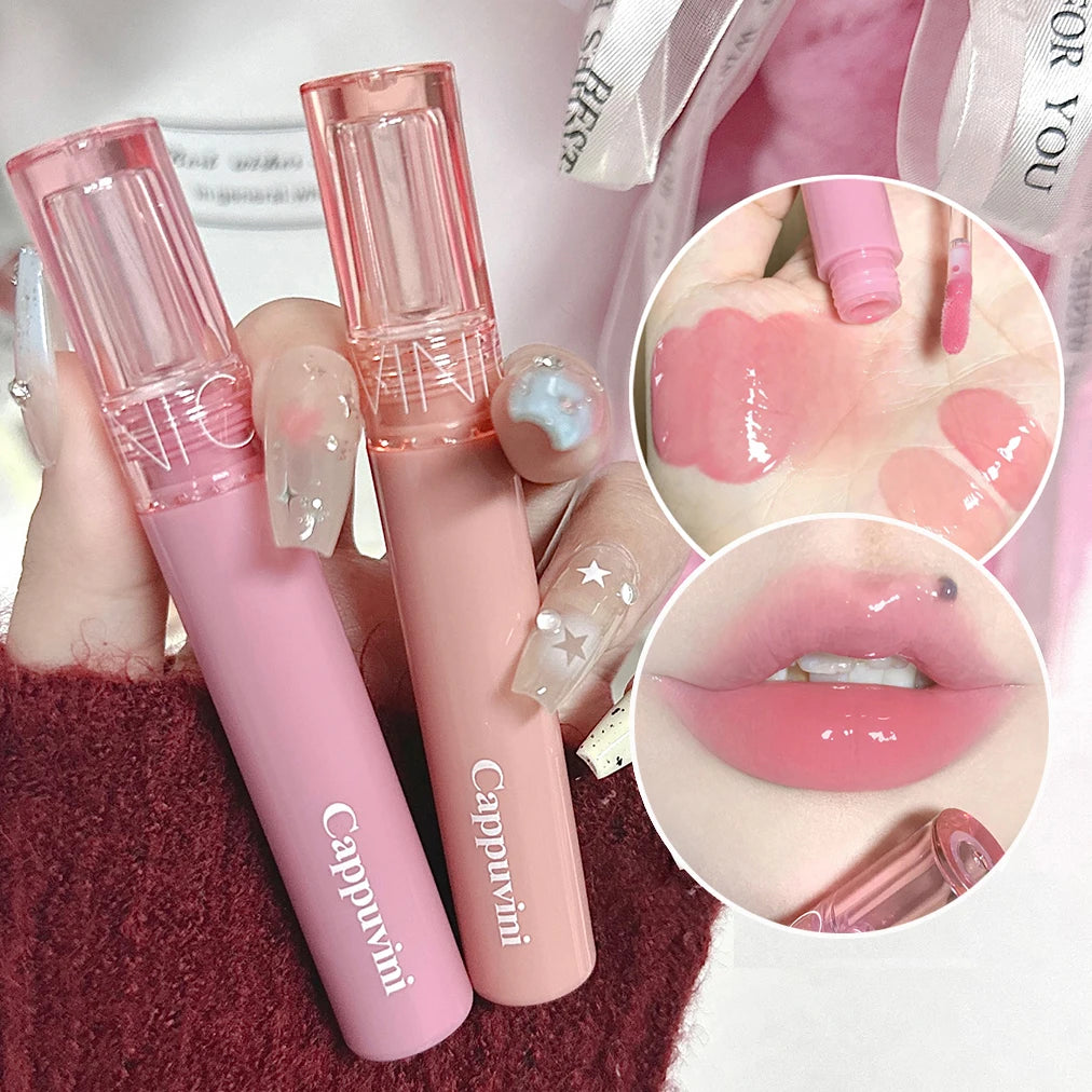 Crystal Jelly Lip Gloss Moisturizing Water-light Clear Lip Oil Waterproof Long Lasting Nude Glossy Grape Red Lip Tint Makeup