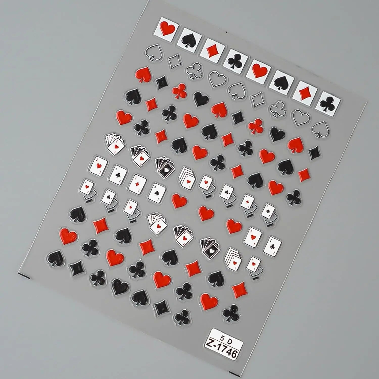 Poker Playing Card Nail Art Stickers 5D Embossed Nail Decoration DIY for Manicure Poker Suit Design Decals Self-Adhesive Supply