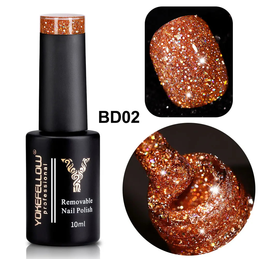 2024 New YOKEFELLOW 10ML Reflective Glitter Gel Nail Polish Soak Off UV Gel Varnish Colorful Nail Gel Polish For Manicure