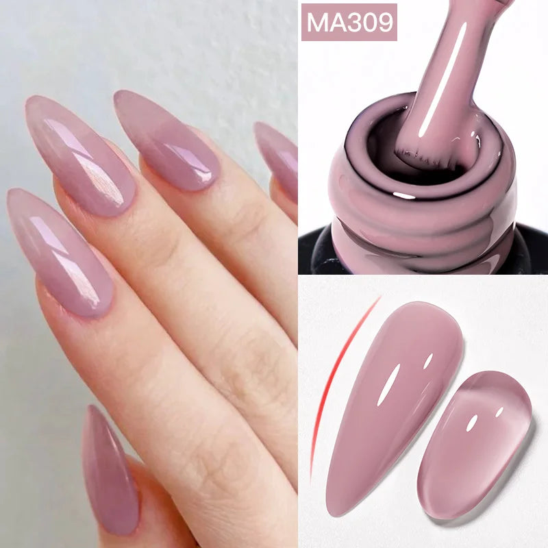MEET ACROSS 7ml Pink Glitter Rubber Base Nail Gel Polish Sparkling Gold Foil DIY Nail Art Painting Gel Long Lasting Varnish