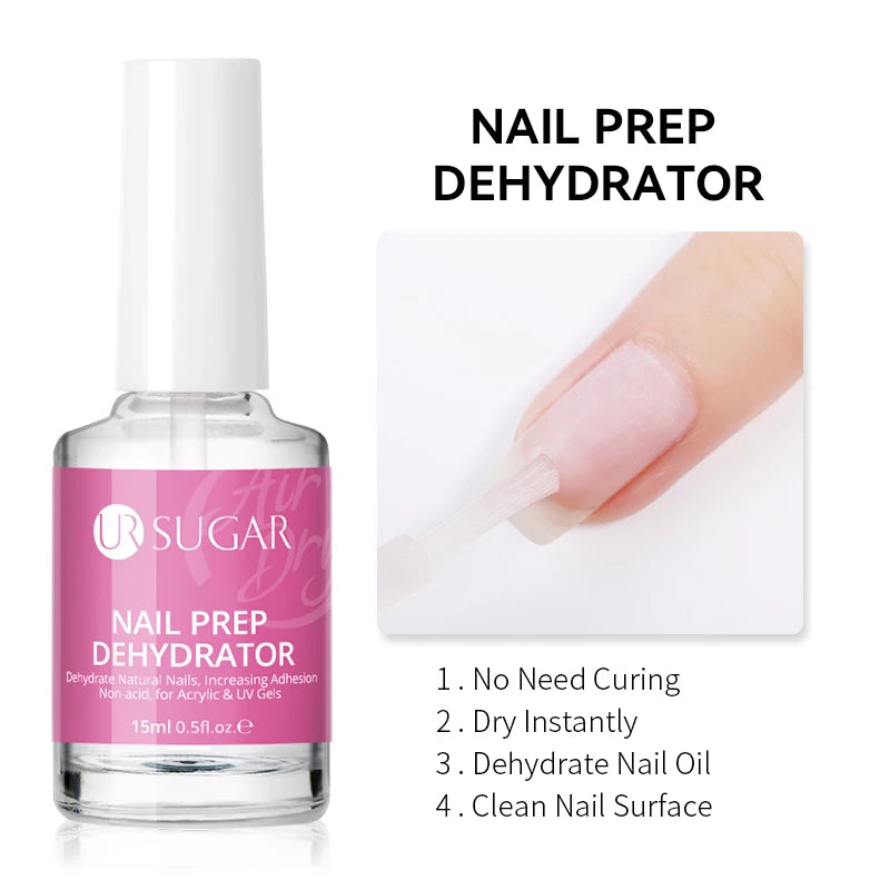 UR SUGAR 15ml Nail Dehydrator and Primer Acid Free Natural Dry Nail Prep for Acrylic and UV Gel Nail Polish Superior Bonding Set