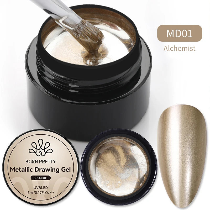 BORN PRETTY 5ML Super Silver Metallic Gel Nail Polish Mirror Metal Effect Painting Gel Chrome Varnis Semi Permanent for Nail DIY
