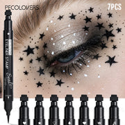 7PCS/SET Double Head Moon Star Heart Flower Liquid Eyeliner Pen Black Stamp Makeup Seal Eyeliner Pencil Waterproof Cosmetic