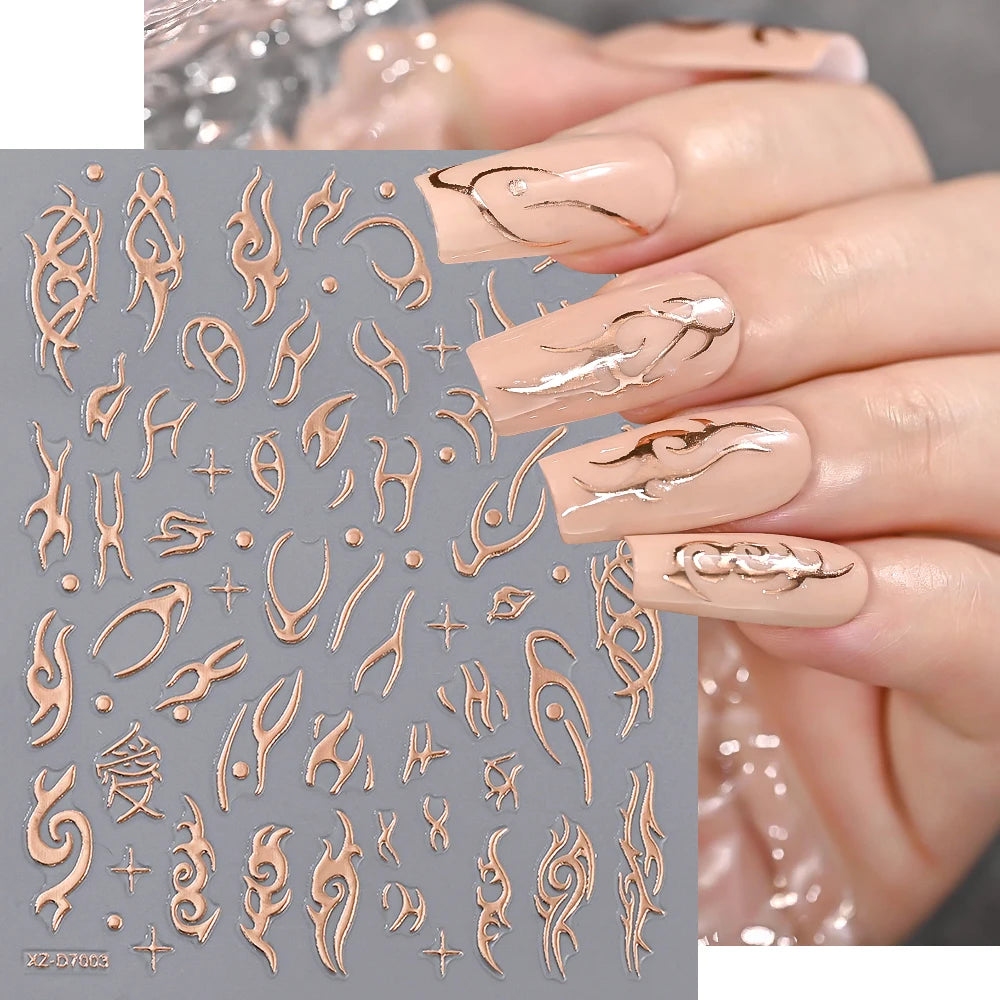 1pc Y2K-Inspired 3D Metallic Nail Stickers Geometric Marble & Bronzing Designs Nail Sliders Self-Adhesive Sparkling Manicure DIY