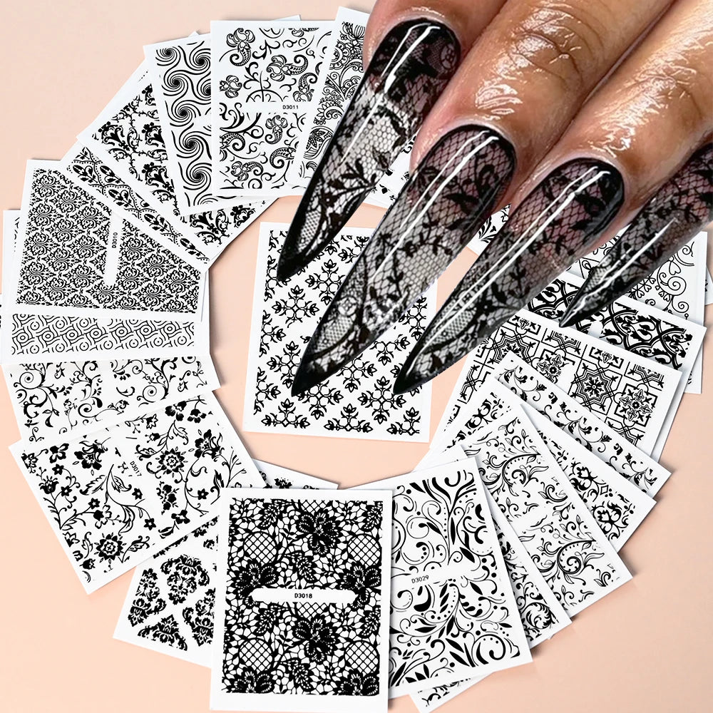 3D Colorful Flowers Cherry Blossoms Rose Daisy Nail Decals 20/30/60/70/90pcs Cute Heart Nail Sticker Manicure Decoration 5.5*6cm