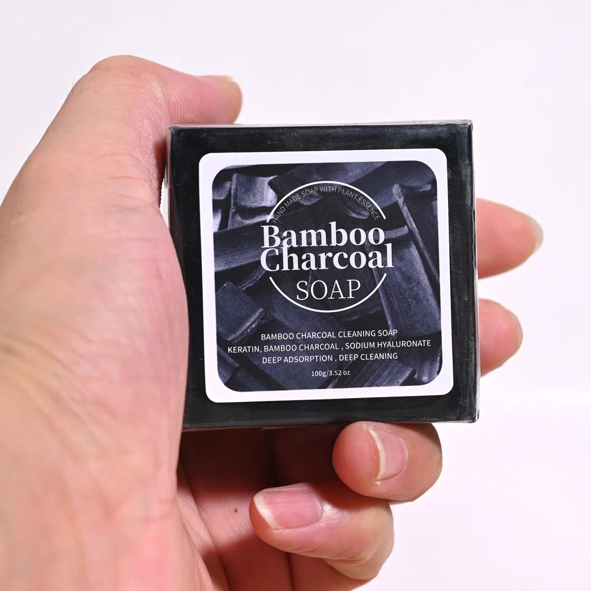 B+100G Bamboo Charcoal Powder Deep Cleaning Soap Plant Oil Soap Keratin Protein Men's Bath and Face Wash Handmade Soap
