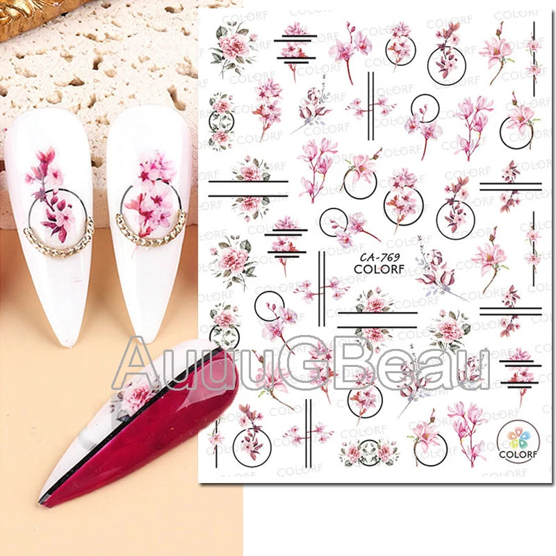 3d Nail Art Decals Geometric Lines Daisy Sunflowers Letters Adhesive Sliders Nail Stickers Decoration For Manicure