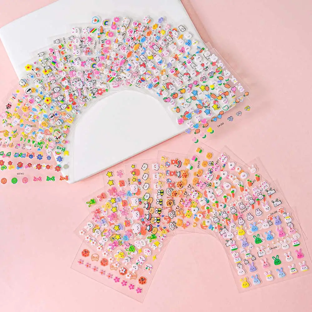 30pcs/set Luminous Children's Cartoon Rabbit Nail Stickers Glow in the Dark Cute Flower Nail Decals Adhesive Kawaii Kids Sticker