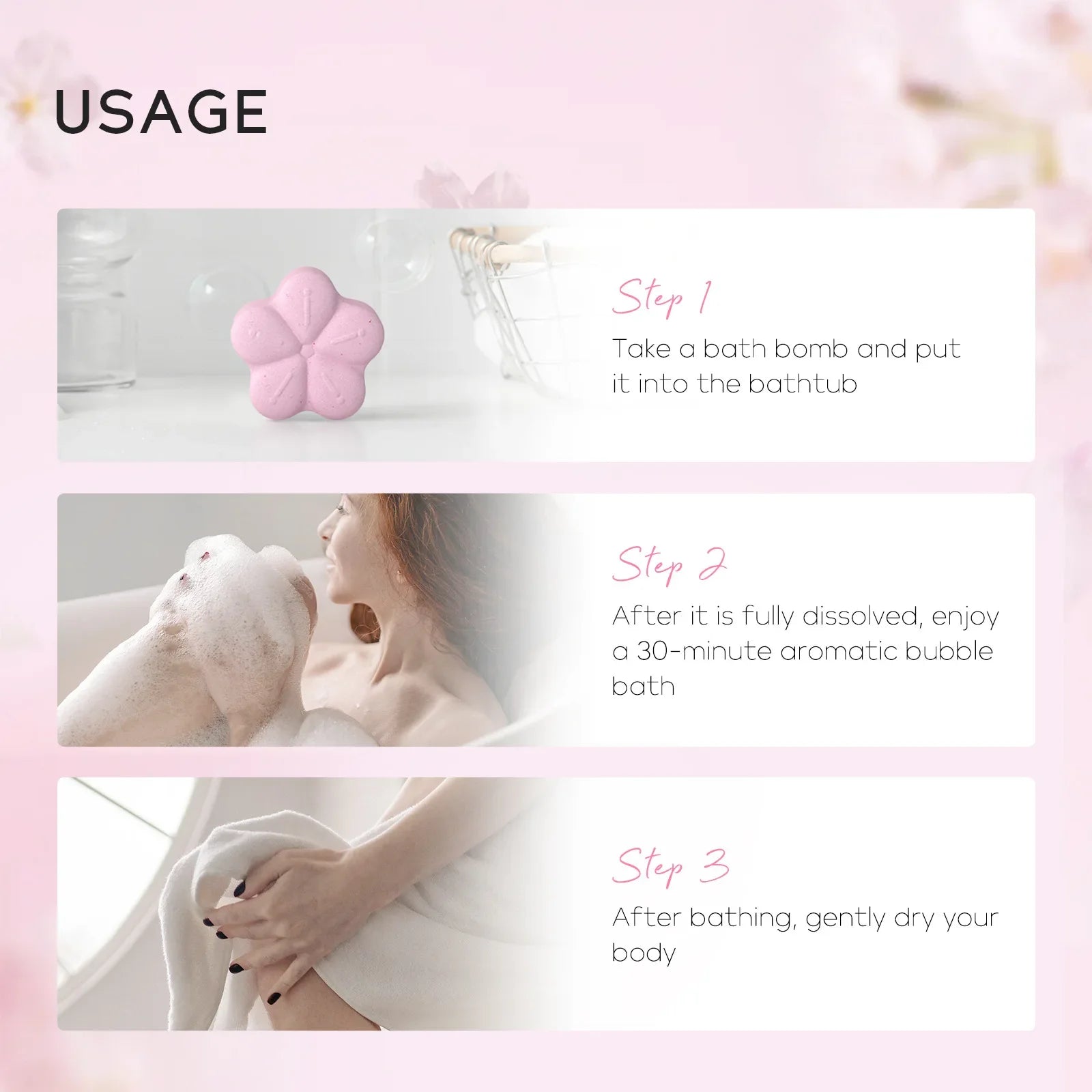 LAIKOU Japanese Sakura Bath Bubble Explosion Bath Salt for Body Cleansing Moisturizing 30g