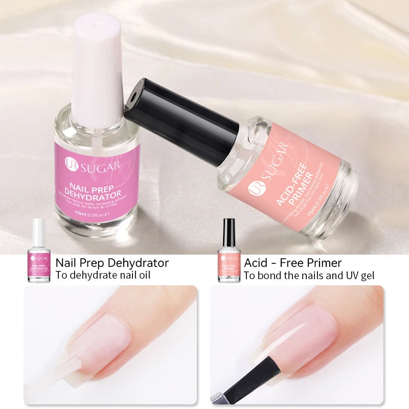 UR SUGAR 15ml Nail Dehydrator and Primer Acid Free Natural Dry Nail Prep for Acrylic and UV Gel Nail Polish Superior Bonding Set