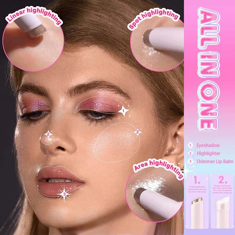 Watery Jelly Eyeshadow Stick Multi-Color Pearlescent Glitter High-gloss Eyeshadow Crystal Fine Shiny Eyeshadow Highlighter Stick