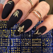 30 Sheets Golden Floral Nail Art Stickers - 3D Self-Adhesive Shimmering Leaf & Flower Designs for DIY Manicure