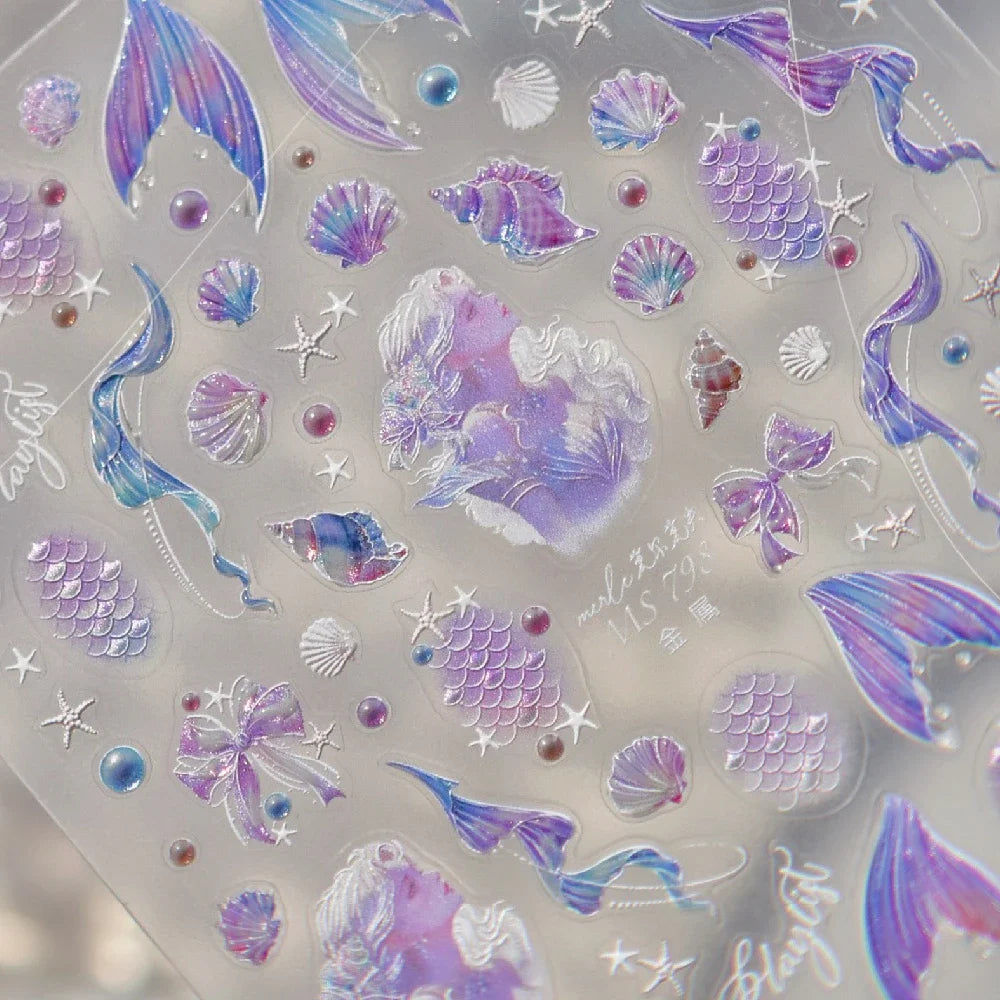 Colorful Bagful Jellyfish Bubbles Swimming Rings Rainbow Stars Ocean Starfish Self Adhesive 5D Nail Art Sticker Manicure Decal