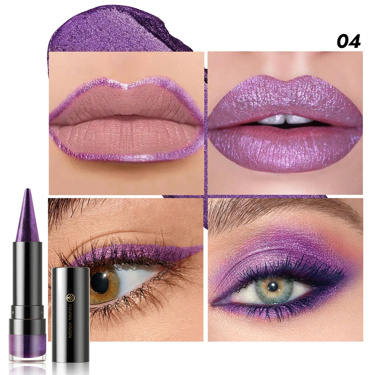 YOUNG VISION Dual-Finish Lipstick Pointed Tip 6 Colors Matte Pearl Shimmer Waterproof Kiss-Proof Non-Transfer