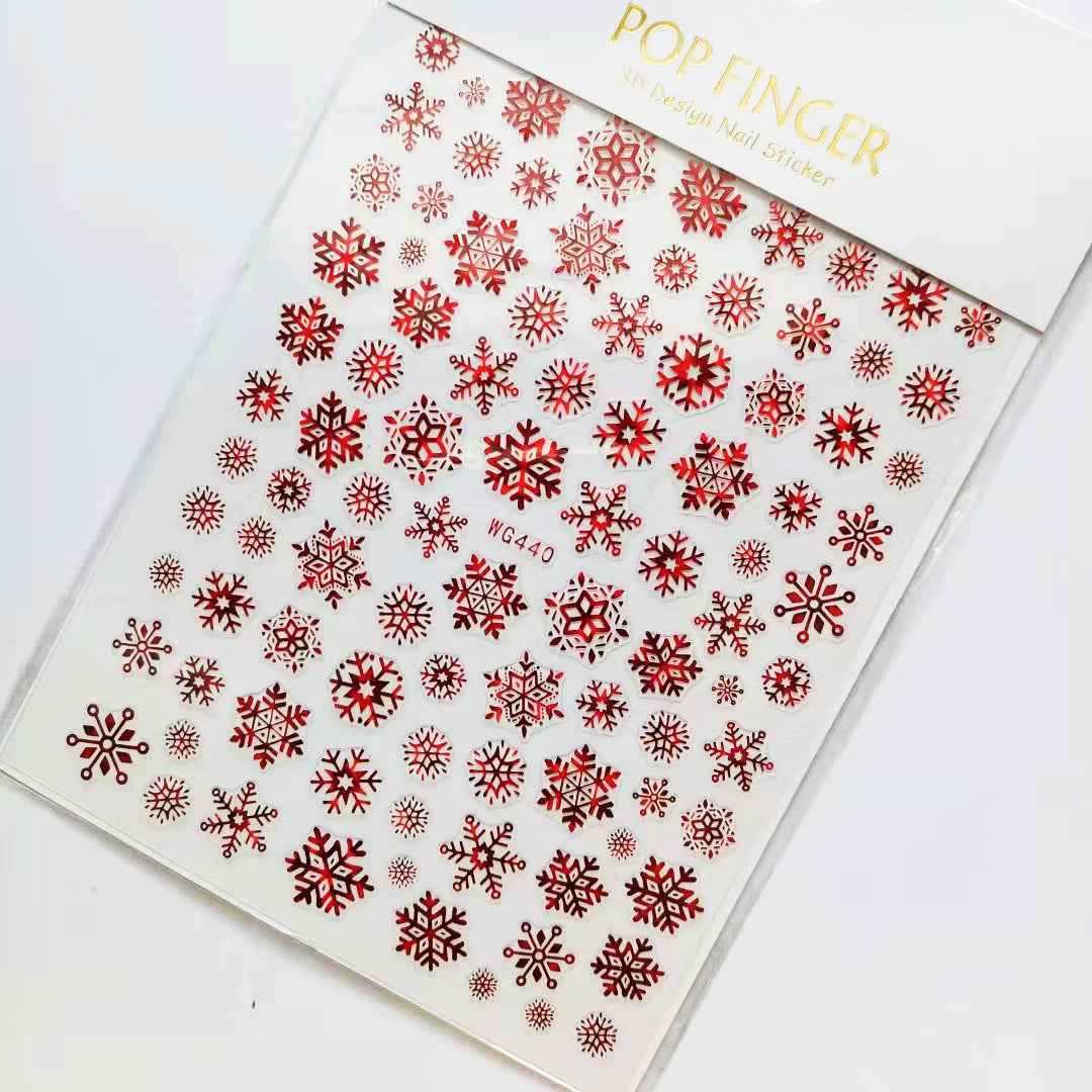 Sliver Bronzing 3D Christmas Nail Art Decoration Sticker Sparkly White Colorful Glitter Geometry Snowflake Winter Slider Foil