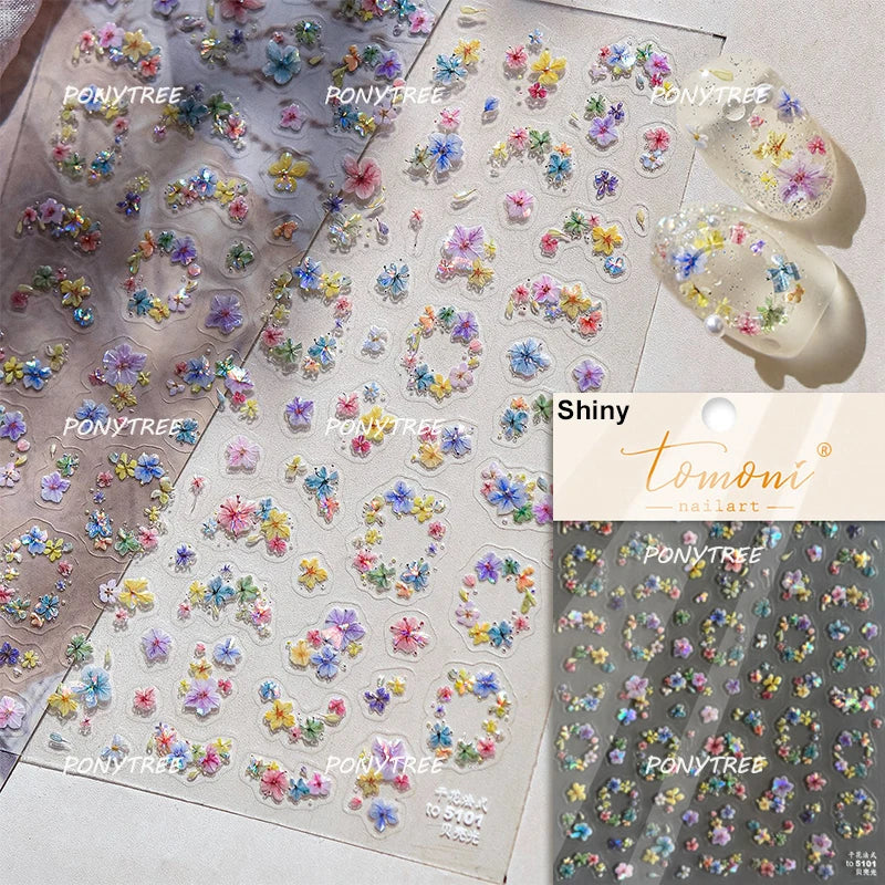 Elegant Pink Purple Flower Rose Colourful Gentle Petal Peach Blossom Metal Shiny Self Nail Art Sticker Decoration Manicure Decal