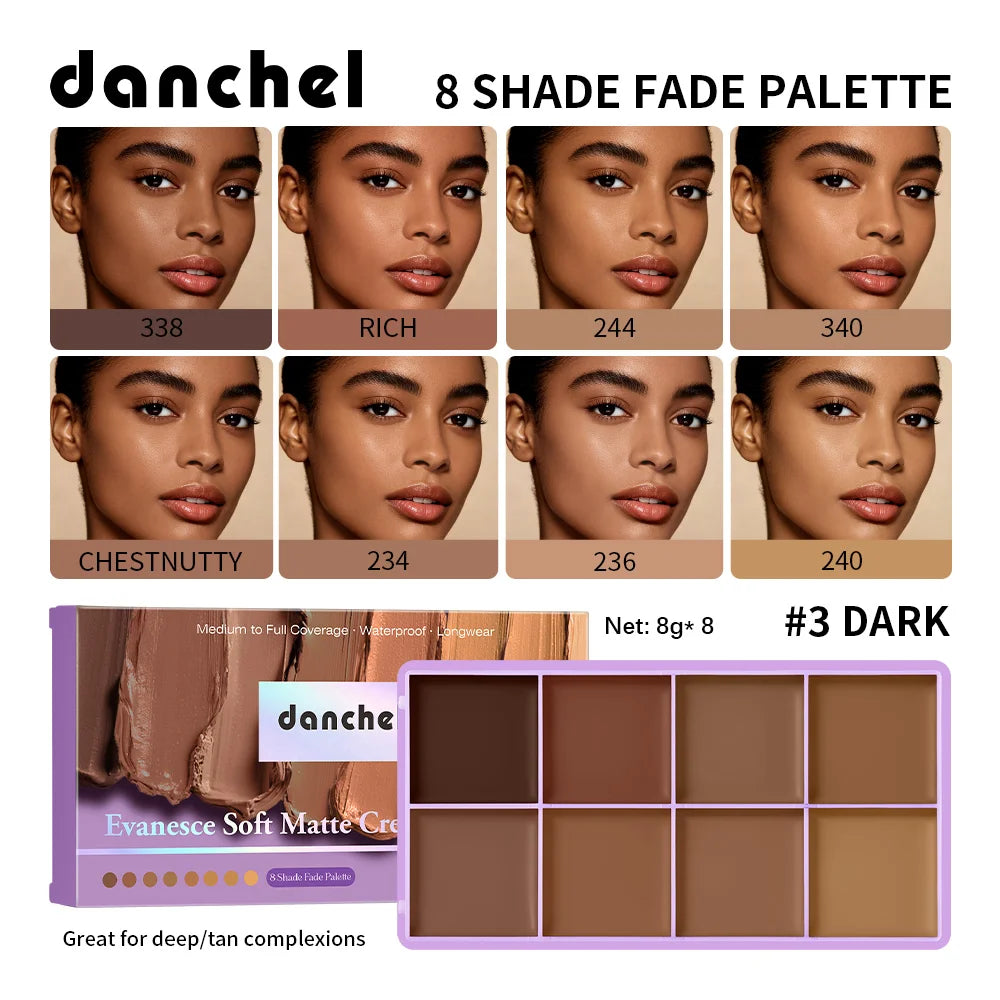 8 Shade Fade Palette Soft Matte Texture Cover Dark Circles, Redness, Skin Blemishes Waterproof Sweatproof Long-wearing Concealer