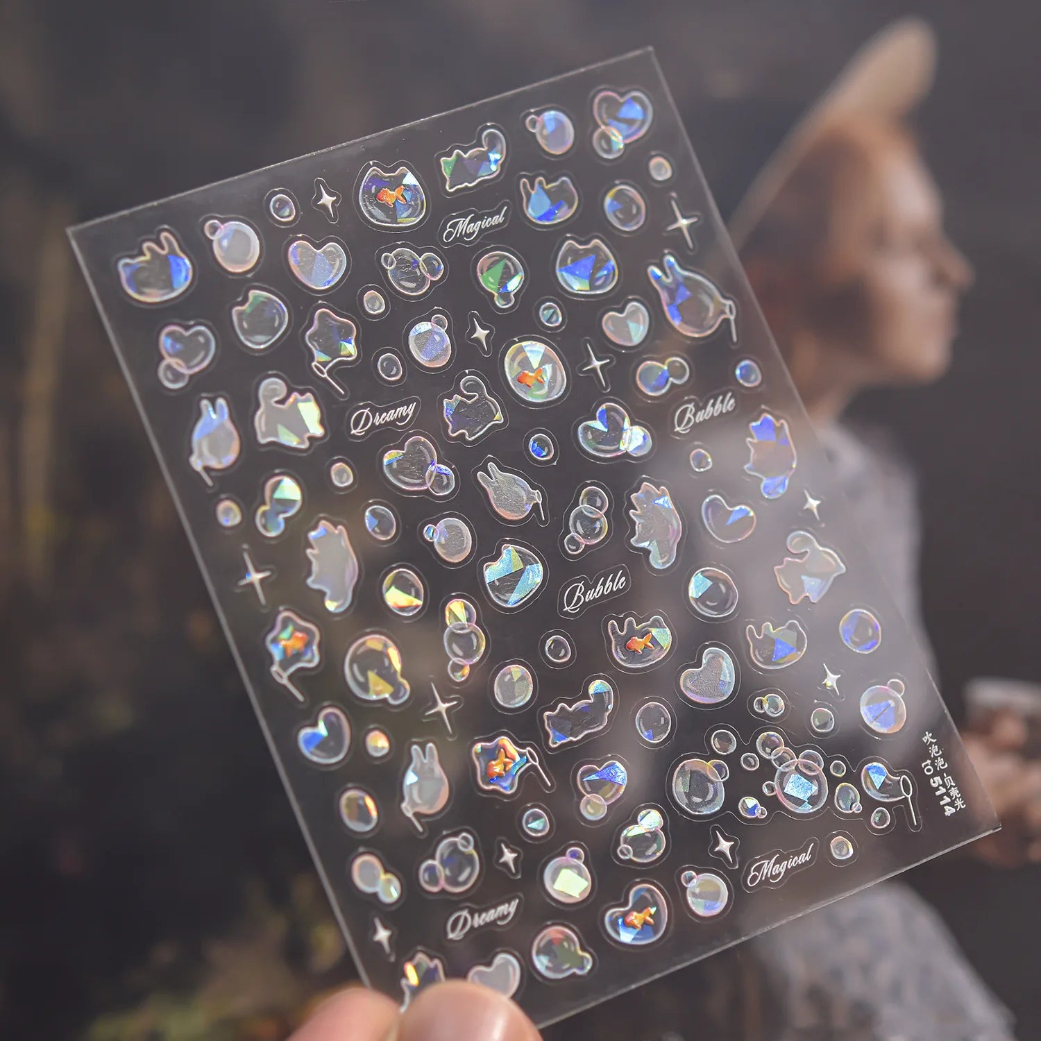 Shiny Blowing Bubble Nail Decorations Stickers 5D Shell Light Love Cat Bubble TransferSlider Sticker DIY Summer Manicure Decals