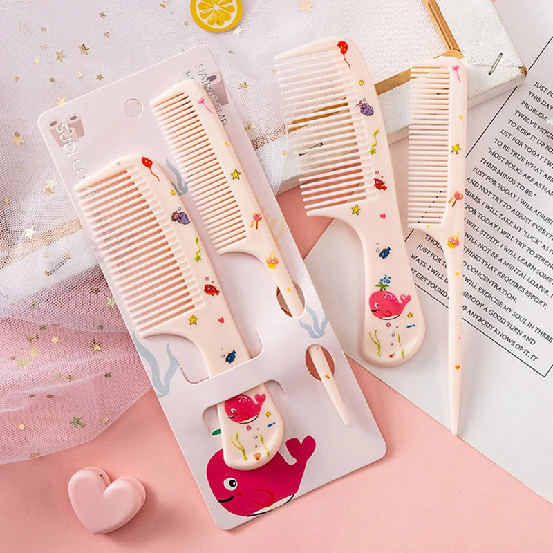 2Pcs/Set Cute Kids Hairdressing Comb Anti-static Pointed Tail Comb for Girls Whale Dinosaur Giraffe Unicorn Hair Cmb Kids