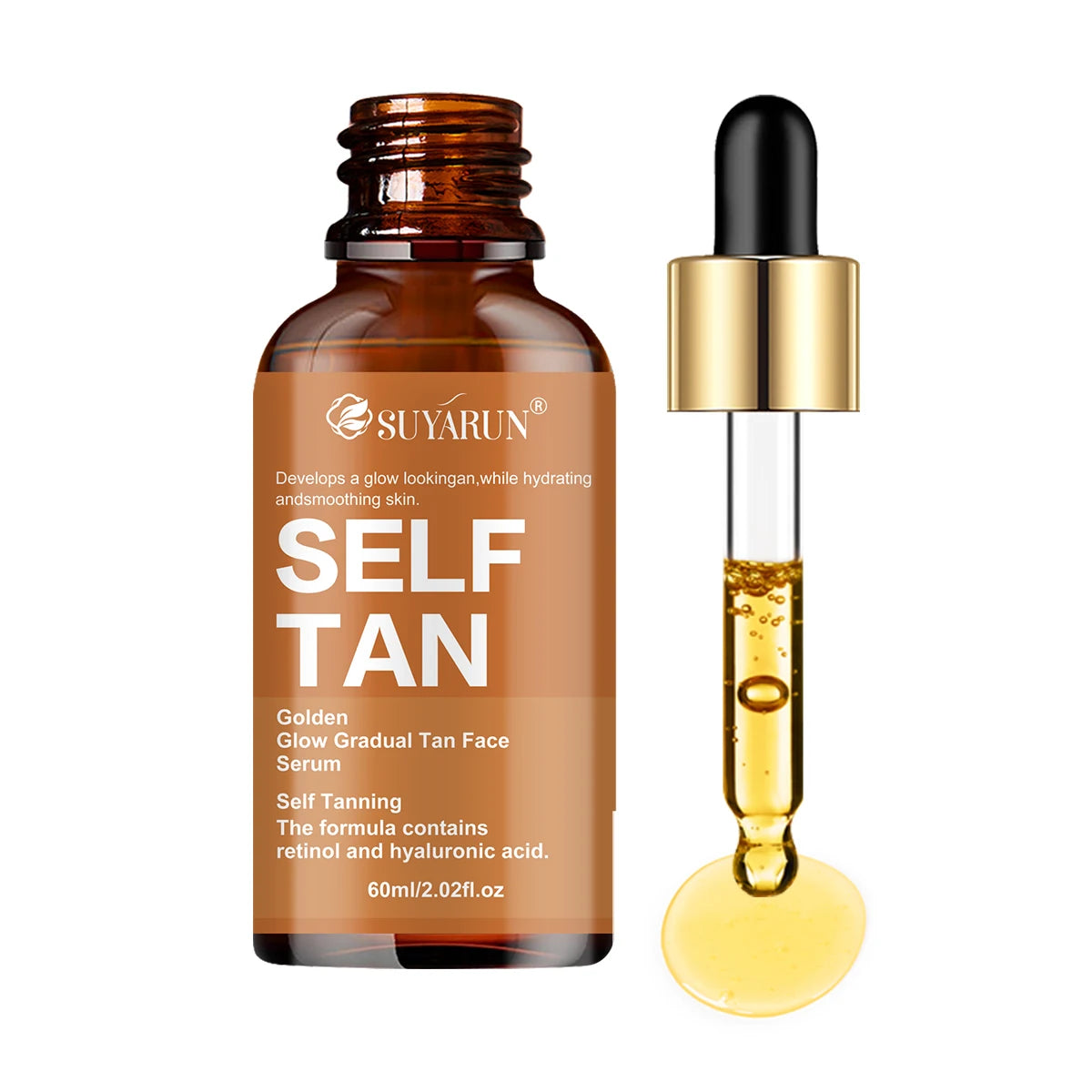 SUYARUN Self-Tanning Serum with Coconut, Jojoba Oil & Aloe – Evens Skin Tone, Gentle Hydration for All Skin Types & Genders.