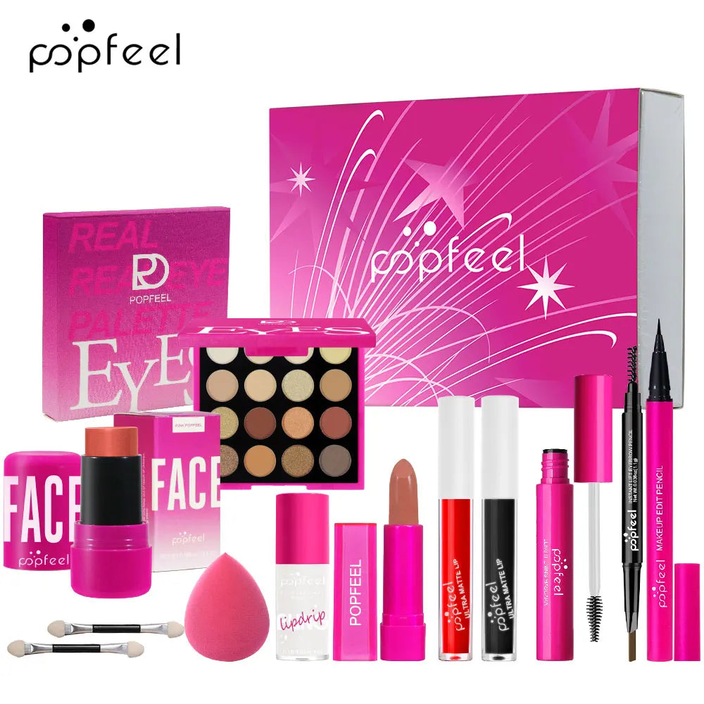 POPFEEL Pink Makeup Set Gift Box - Kit with Eyeshadow, Blush, Lipstick for Girls - Perfect Birthday or Special Occasion Present